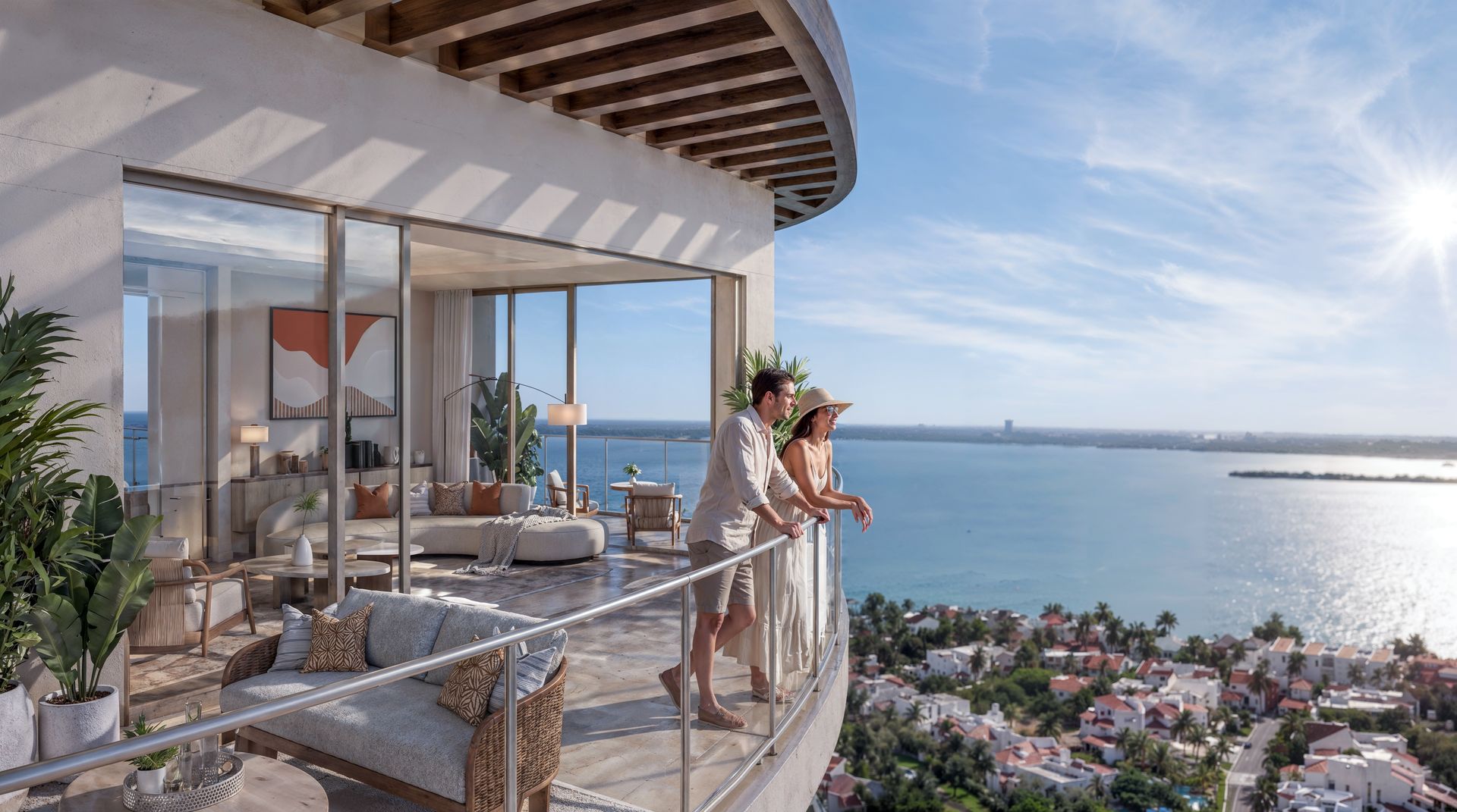 Pareja en la terraza con vista panorámica