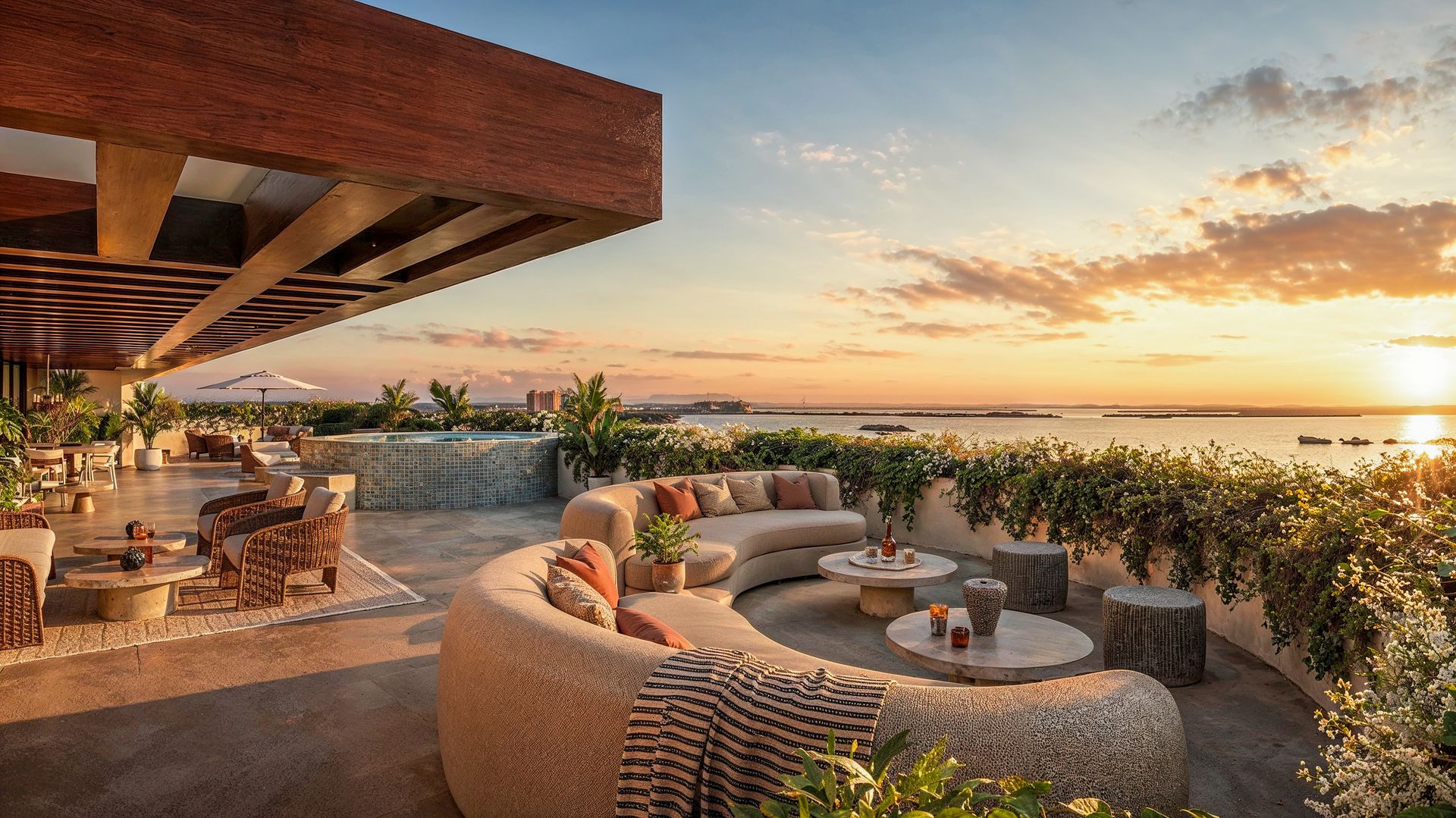 Lounge al atardecer con vista panorámica